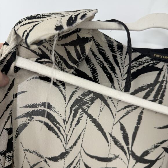 She's Line New York Chiffon Kimono Topper size 14 Beige Black Leaf Print Artsy - Picture 8 of 9